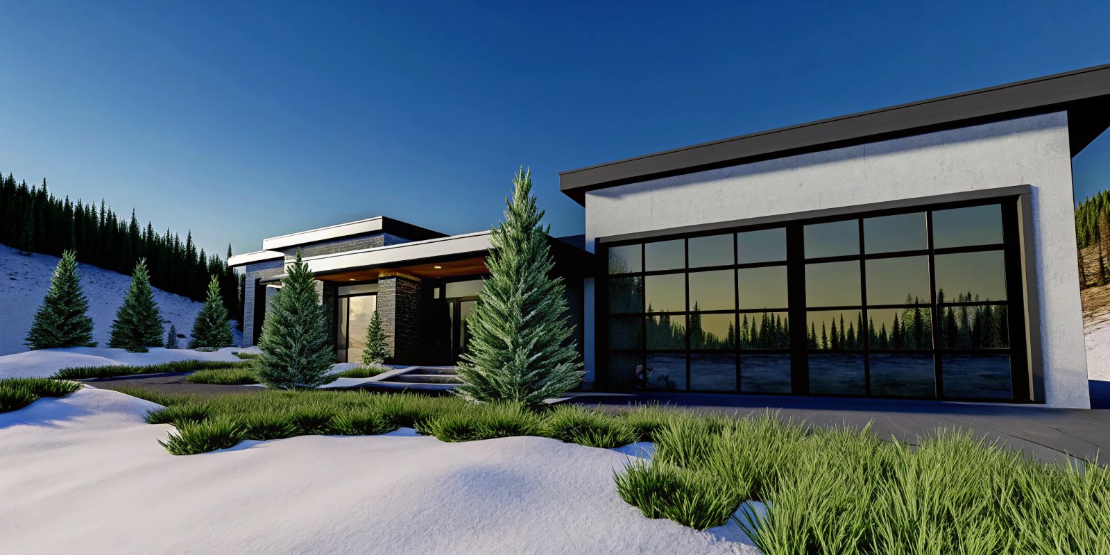 A modern home in the snow, financed with a 10-year interest-only mortgage.