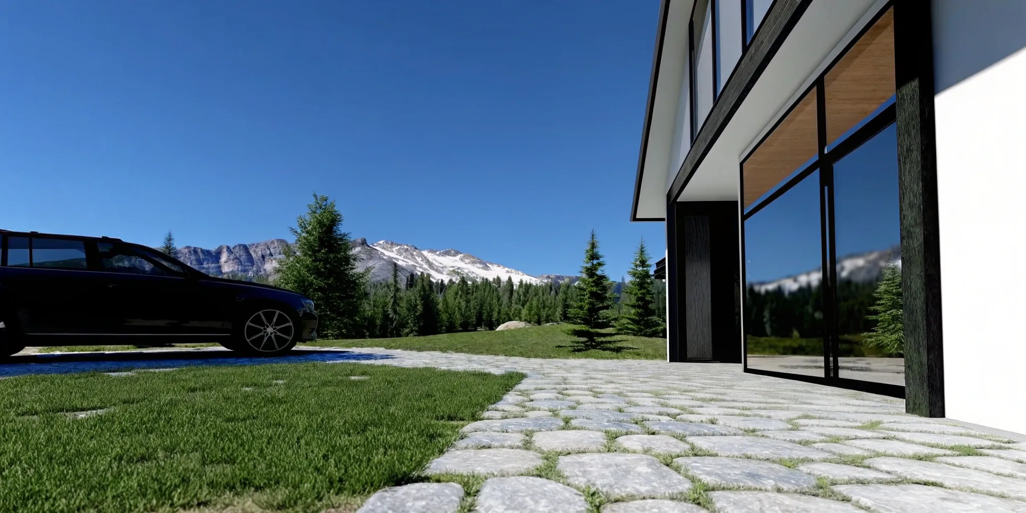 A modern home with a mountain view, purchased by qualifying for a bank statement jumbo loan.