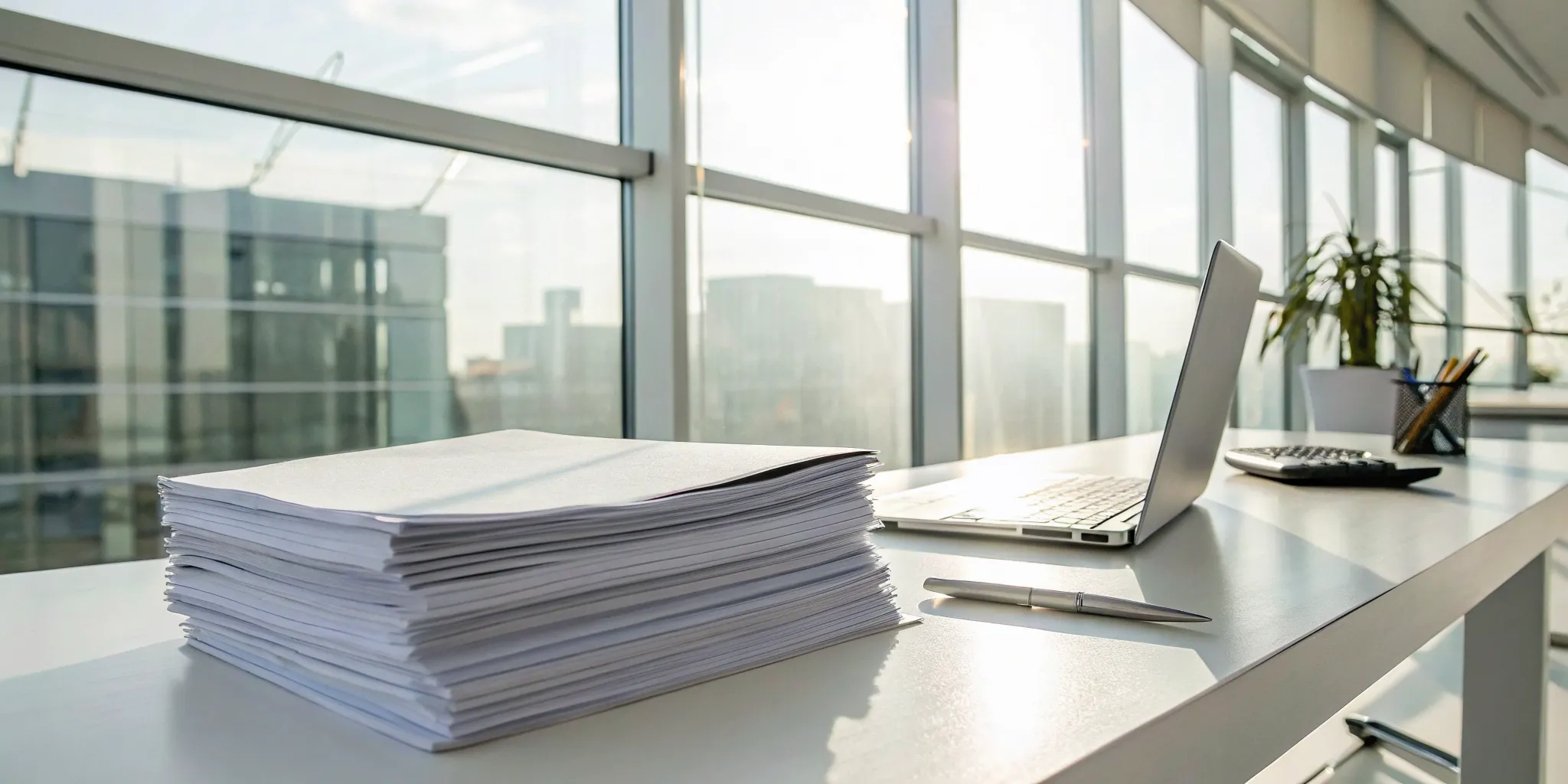 A desk with documents and a laptop for a bank statement jumbo loan.
